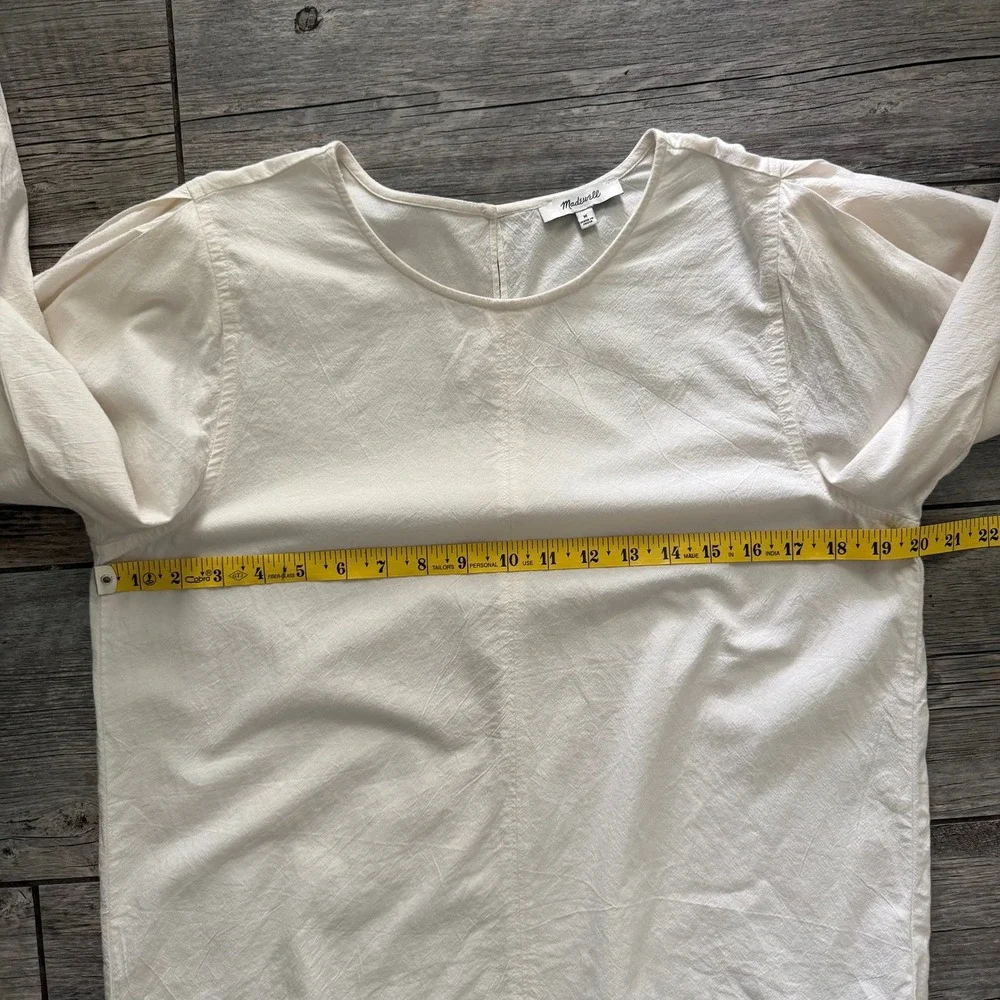 Madewell Cream Cotton Puff Sleeve Blouse Off White 3/4 Balloon Sleeve Top M